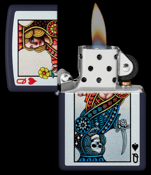 Zippo 48723 vžigalnik Queen of Hearts, Navy Matte